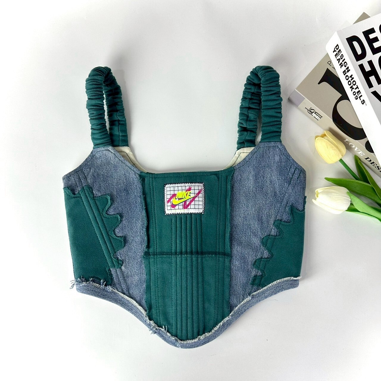 【現貨】JUST ME - 泰國Ramake 牛仔併綠Logo Tag爆炸併接馬甲 JMCT_032