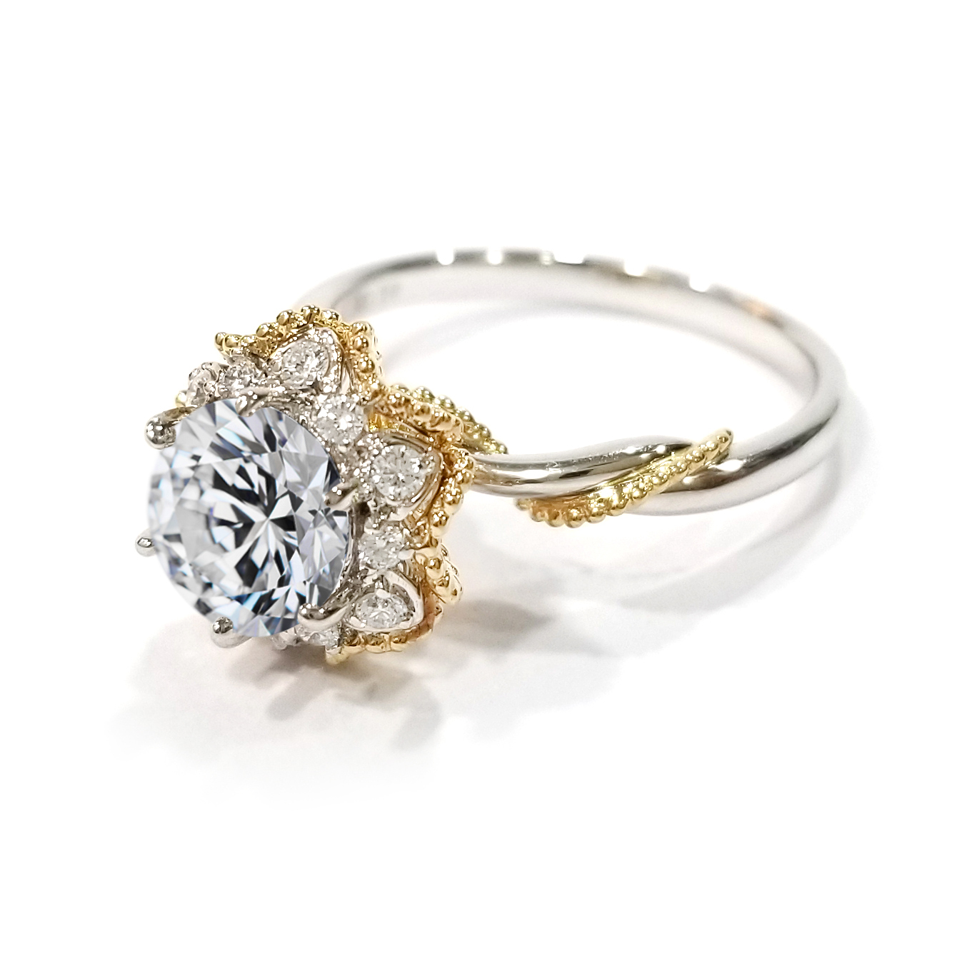 18K白 / 黃金天然鑽石手捧花戒指托