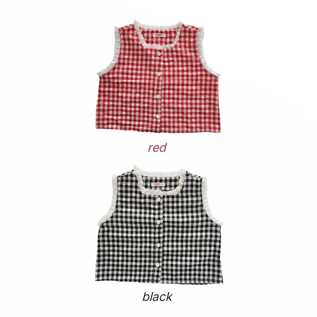 韓國 By MiMi - 25夏 格紋蕾絲背心(2色)