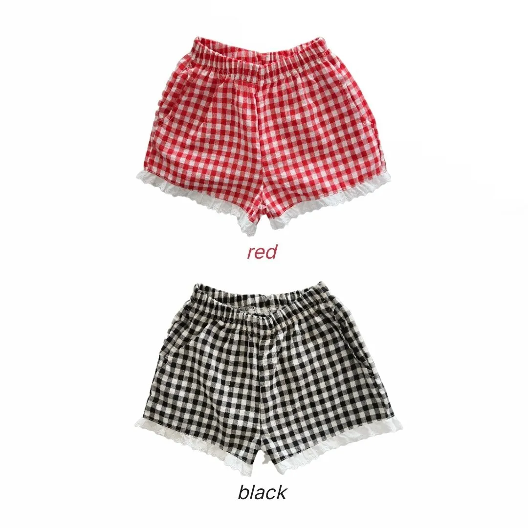韓國 By MiMi  - 25夏 格紋蕾絲短褲 (2色)