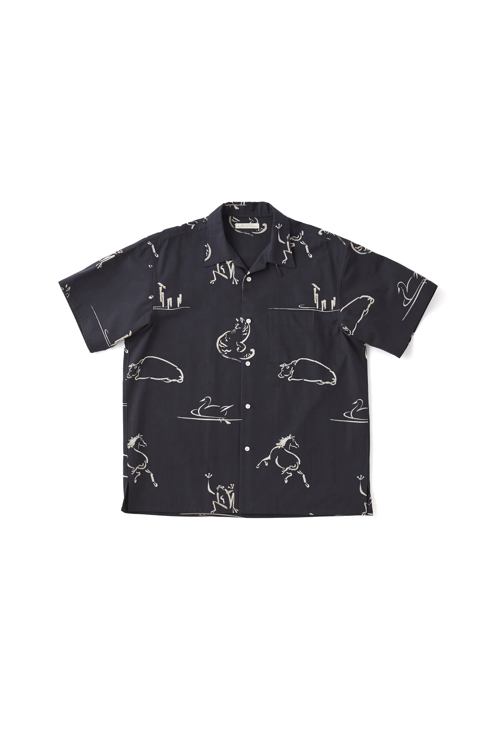 OLD JOE ORIGINAL PRINTED OPEN COLLAR SHIRT (ANIMAL DRAWING) SHORT-SLEEVE
