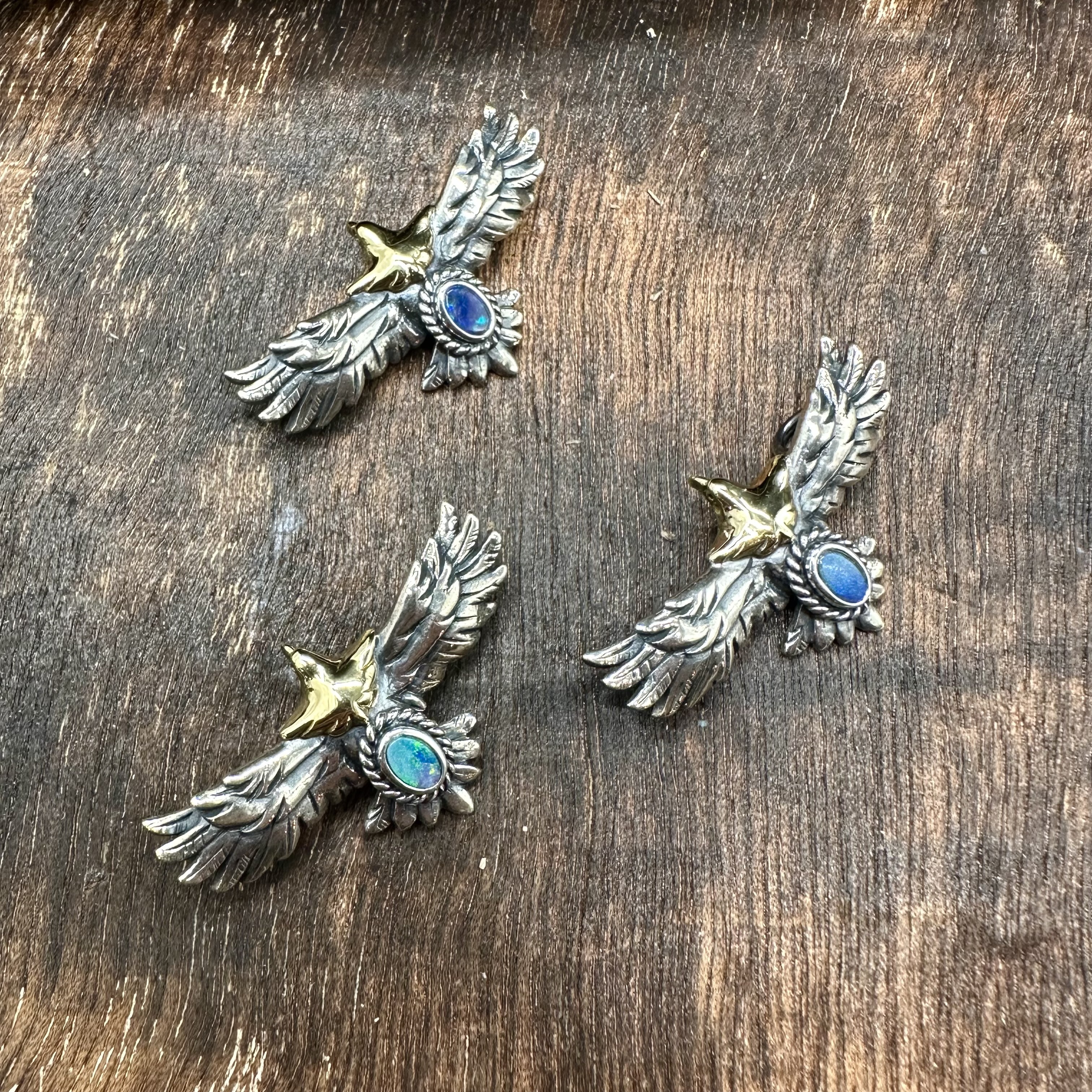 *Freedom & Prayer 4cm 18K金頭純銀老鷹鑲澳洲蛋白石