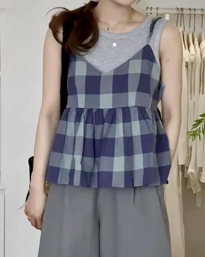 【質感超好的彈性棉背心+棉麻格紋背心套裝組】（現貨）