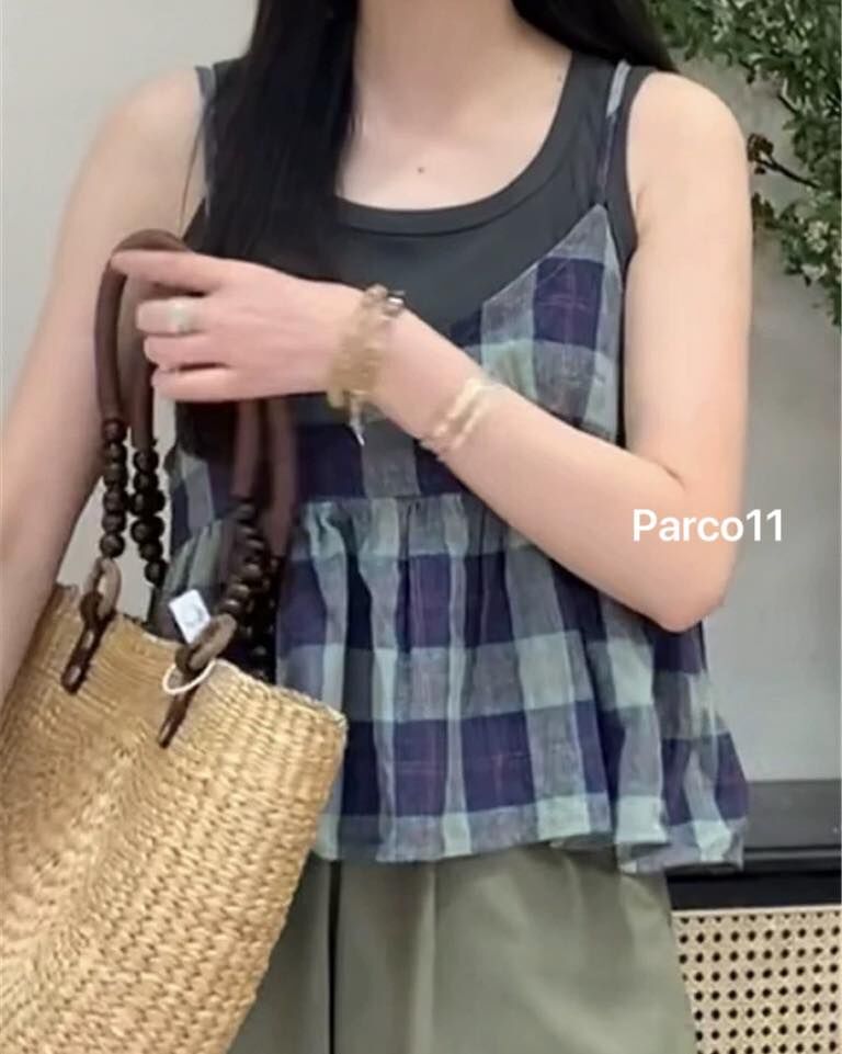 【質感超好的彈性棉背心+棉麻格紋背心套裝組】（現貨）