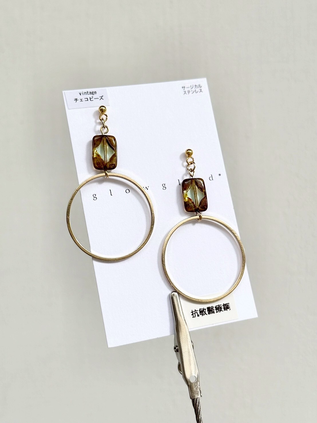 [glowglad] 典雅方形玻璃×圓圈耳環 | 耳針 | NO.5