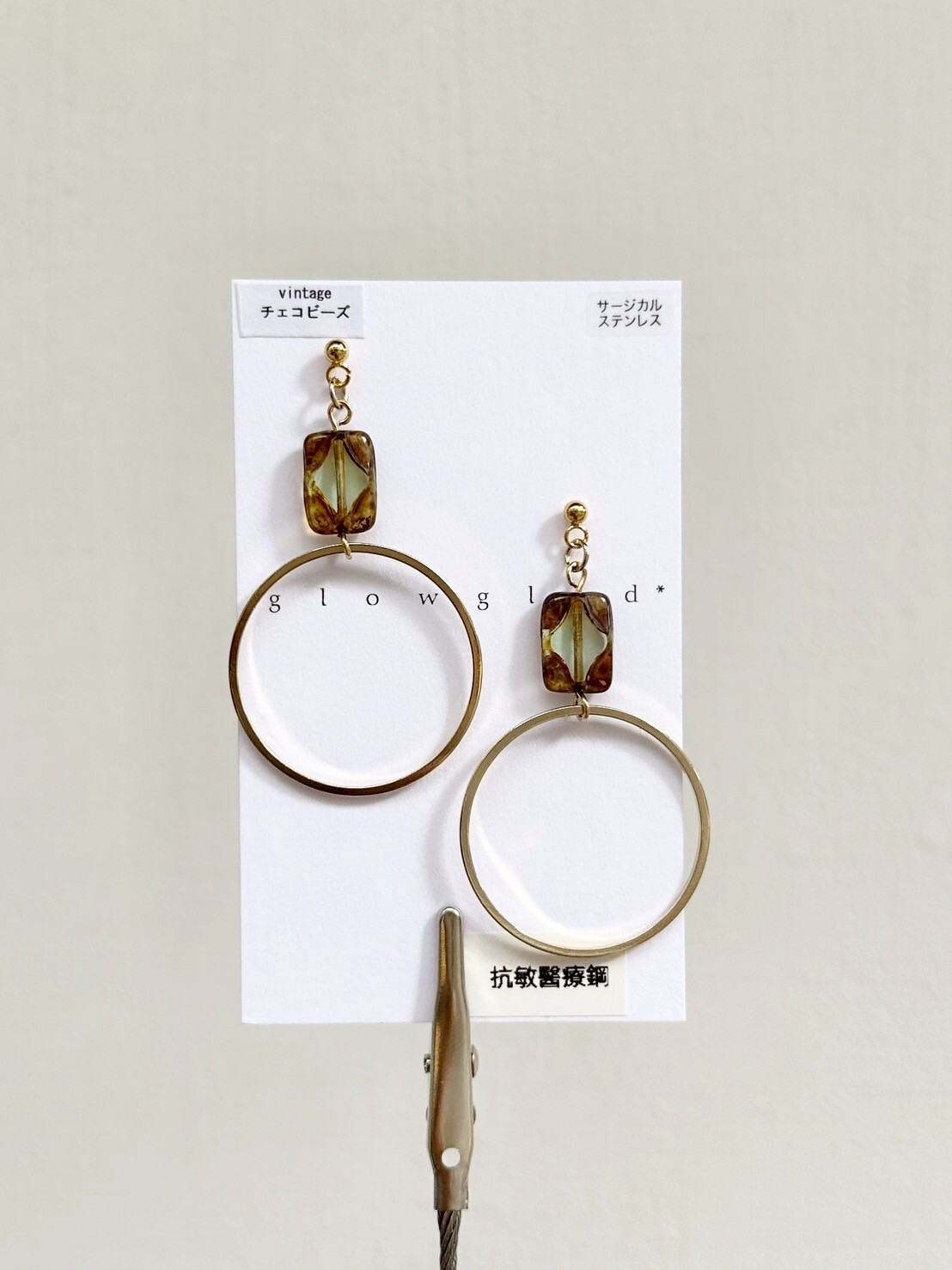 [glowglad] 典雅方形玻璃×圓圈耳環 | 耳針 | NO.5