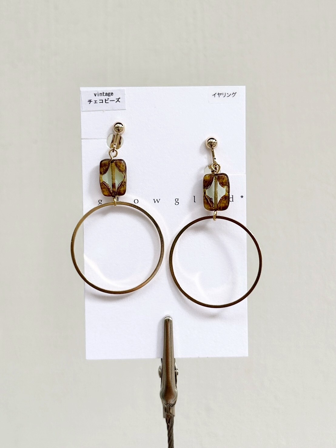 [glowglad] 典雅方形玻璃×圓圈耳環 | 耳夾 | NO.6