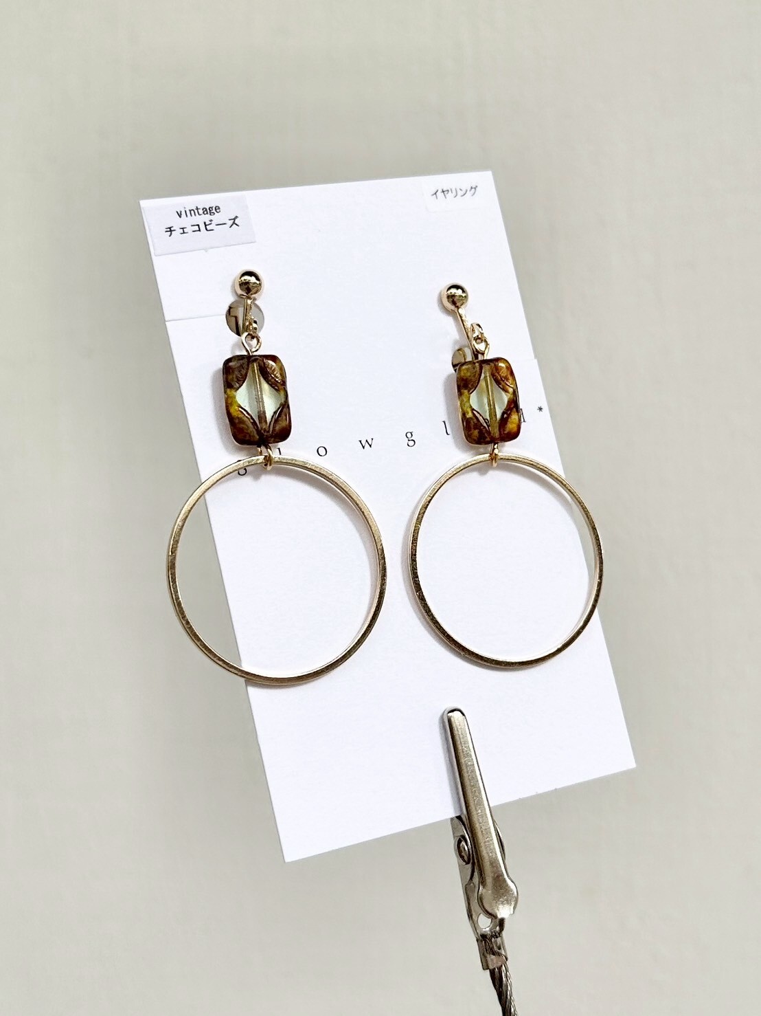 [glowglad] 典雅方形玻璃×圓圈耳環 | 耳夾 | NO.6