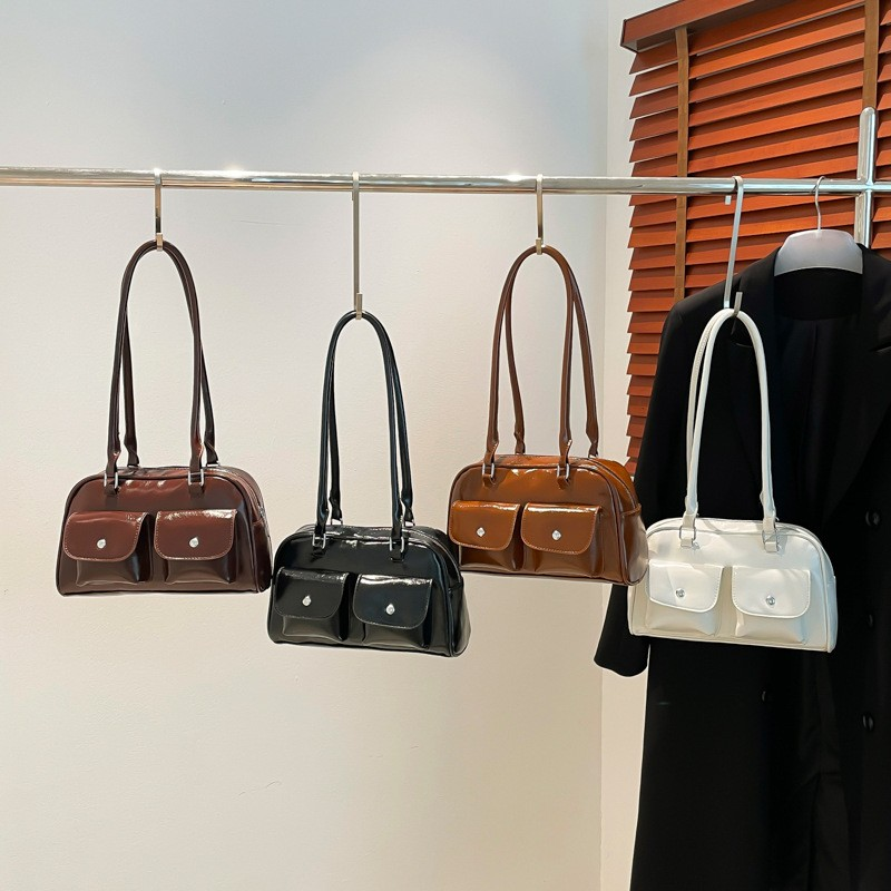 Vintage Glossy Patent Shoulder Tote Bag