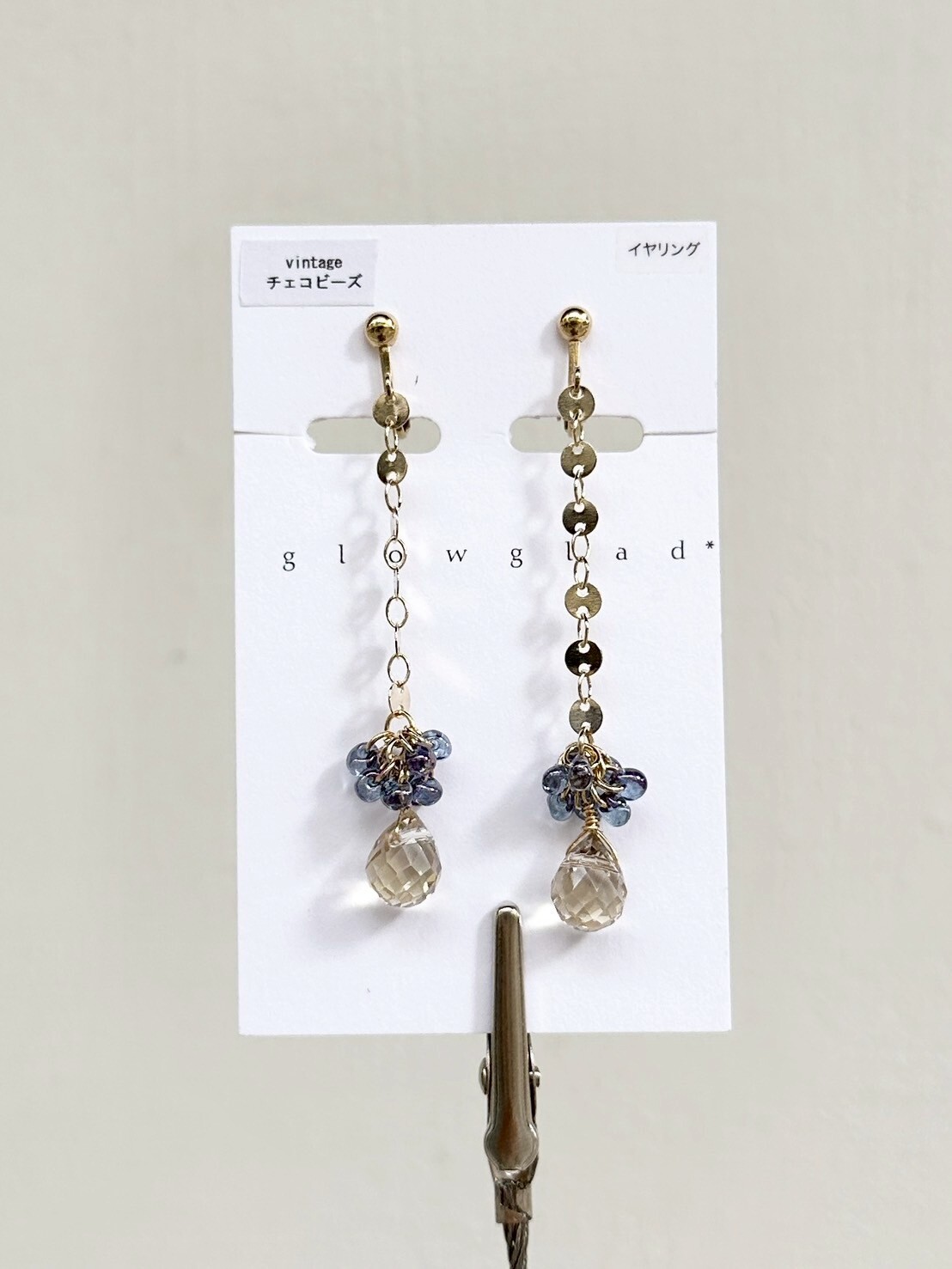 [glowglad] 長鍊玻璃水滴耳環 | 耳夾 | NO.10
