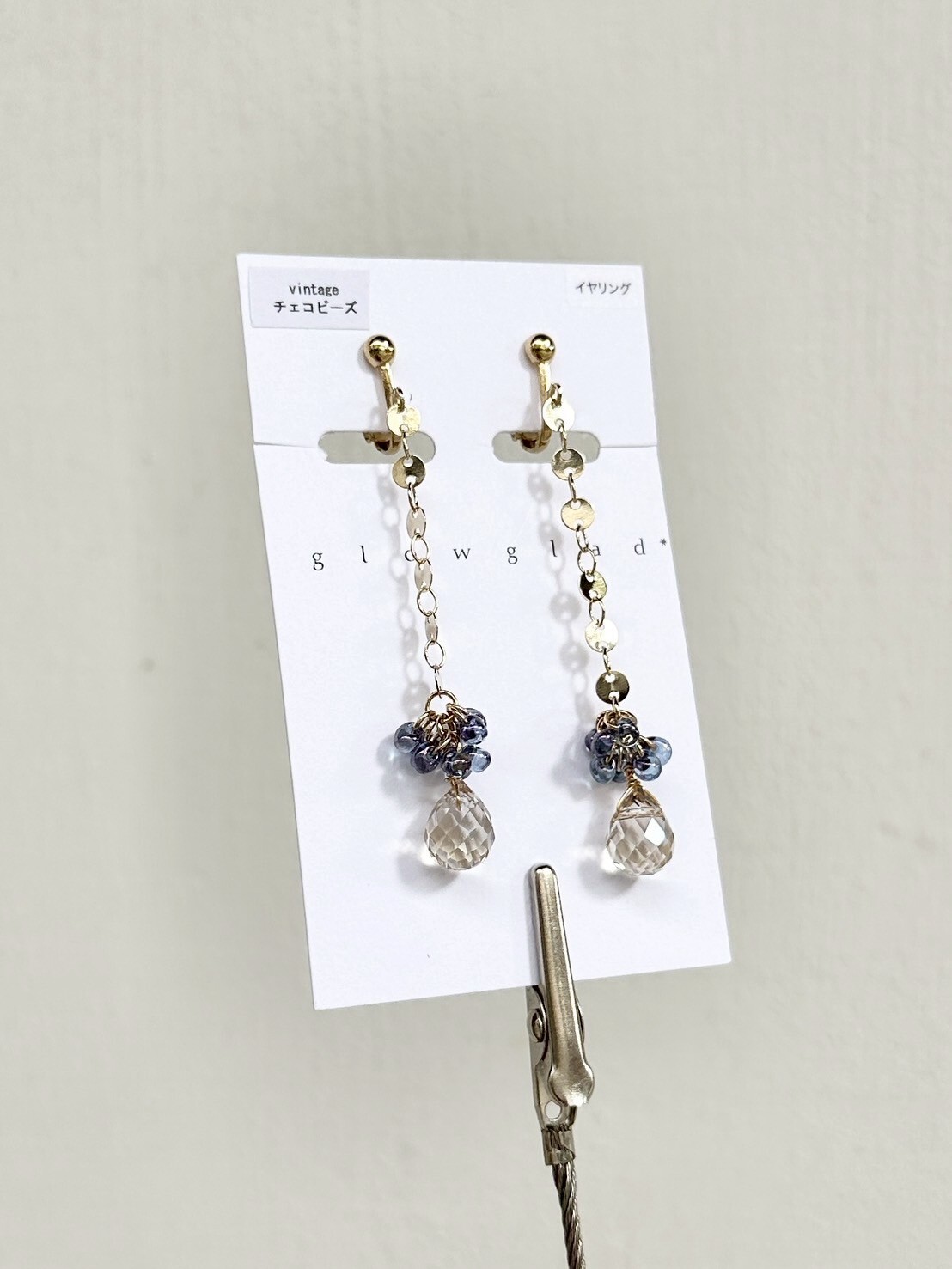 [glowglad] 長鍊玻璃水滴耳環 | 耳夾 | NO.10