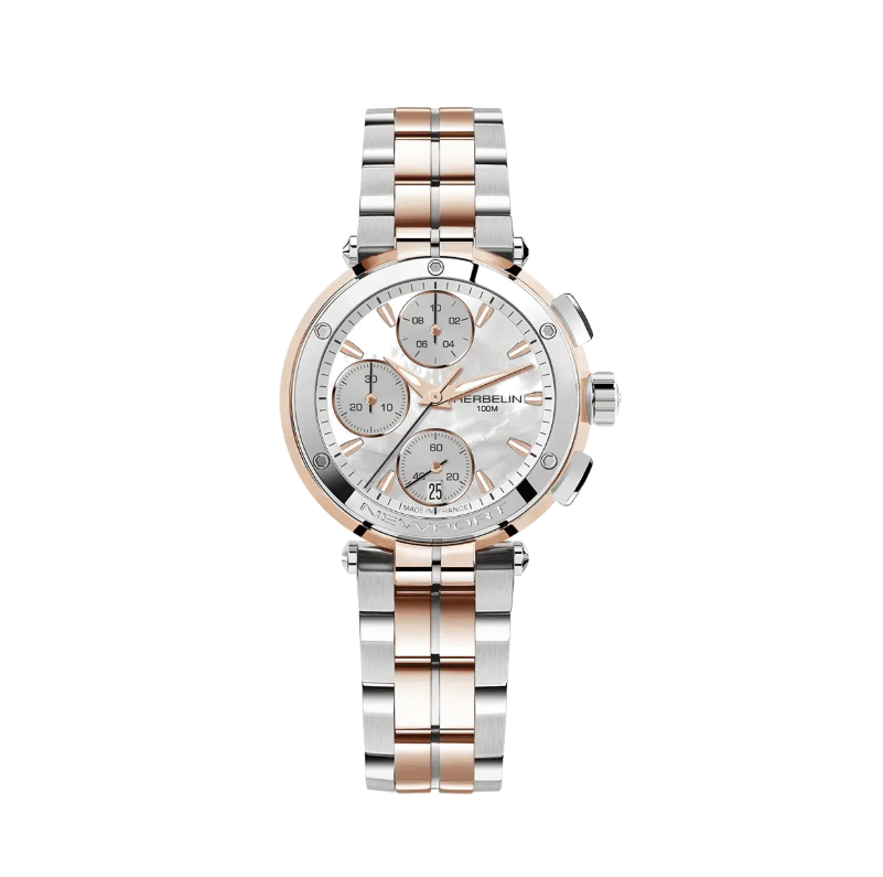 1HL0707-044 HERBELIN Newport Lady Chronograph Two Tone & Mother Of Pearl #35688BTR19 (A-EU-E)