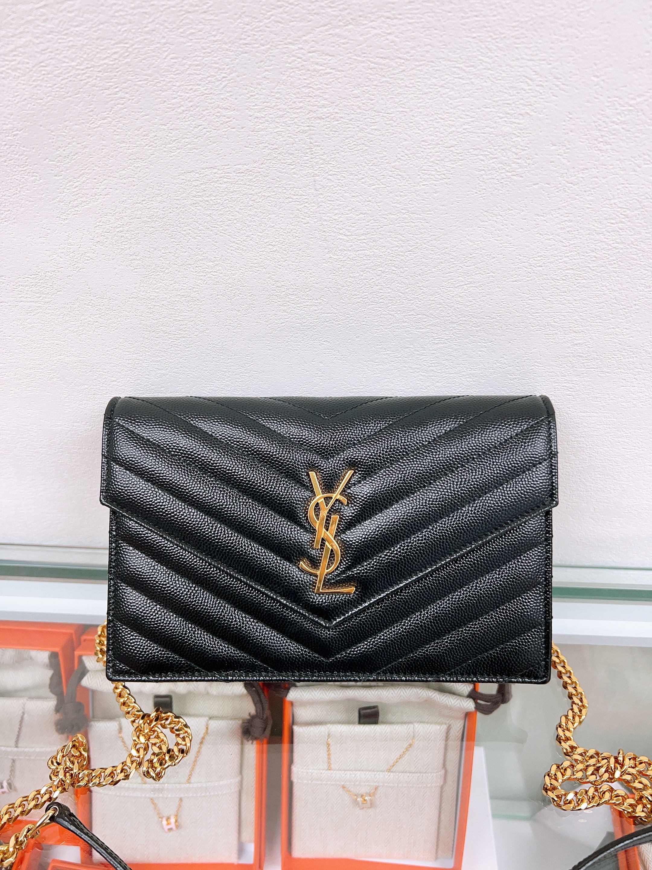 YSL Saint Laurent envelope woc/ wallet on chain (black GHW)