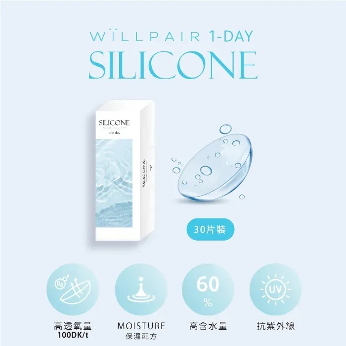 [425/550/575/850度] Willpair 1 Day 矽水凝膠 透明日拋隱形眼鏡｜每盒30片