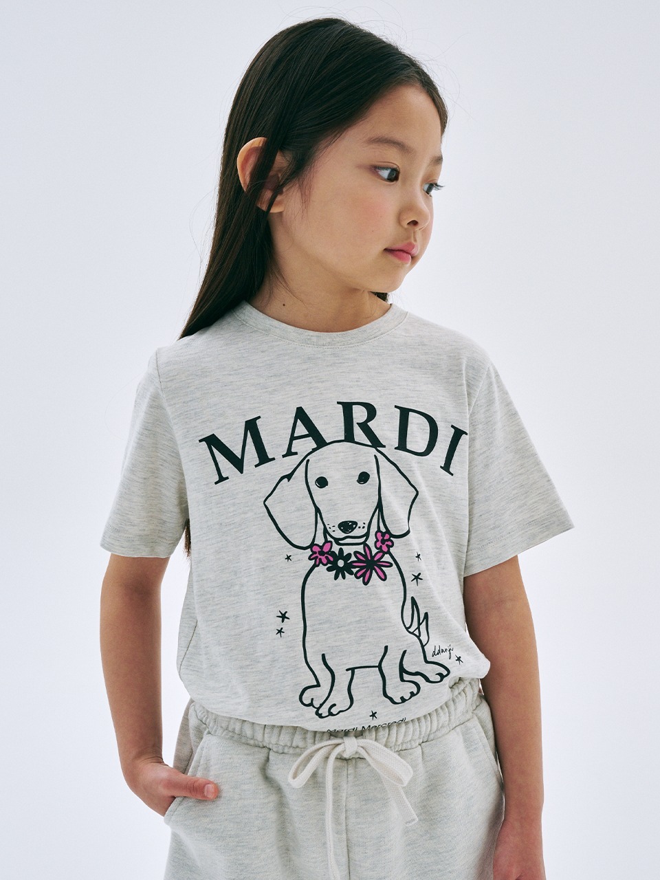 Mardi Mercredi KIDS TSHIRT SWING THE TAIL DDANJI FLOWER NECKLACE_OATMEAL PINK