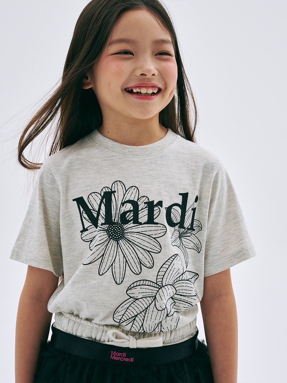 Mardi Mercredi KIDS TSHIRT TRIPLE FLOWER_OATMEAL BLACK