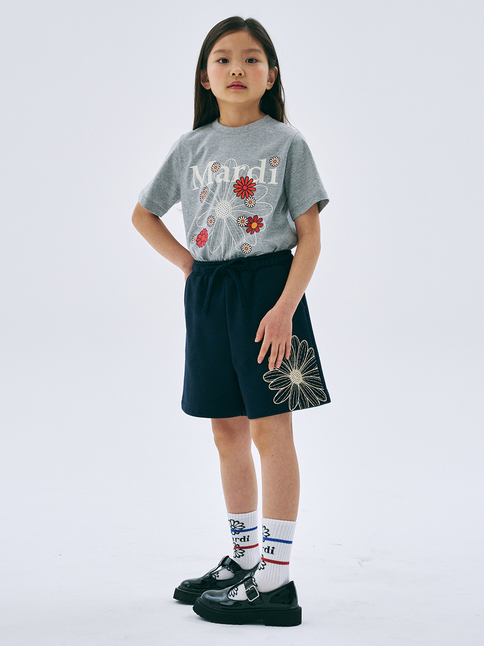Mardi Mercredi KIDS TSHIRT FLOWERMARDI BLOSSOM_GREY IVORY