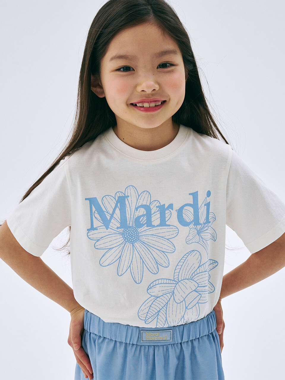 Mardi Mercredi KIDS TSHIRT TRIPLE FLOWER_CREAM ASHBLUE