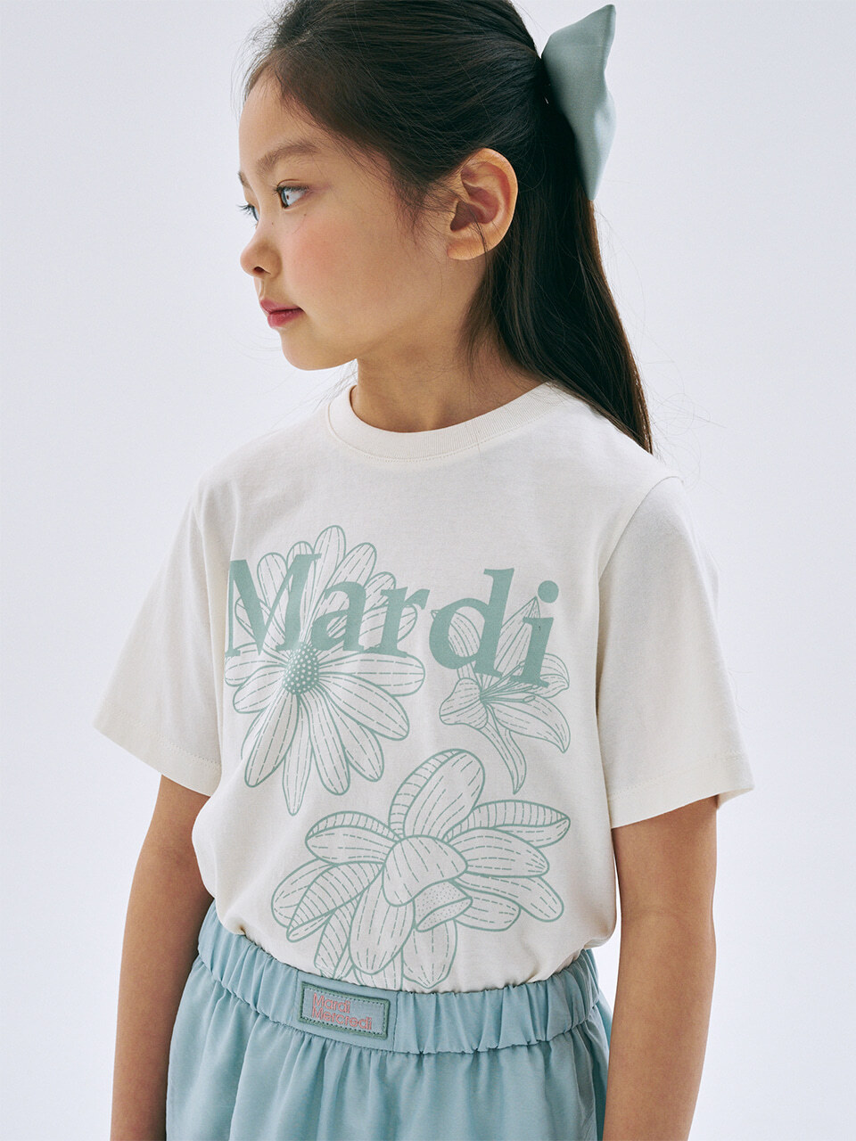 Mardi Mercredi KIDS TSHIRT TRIPLE FLOWER_CREAM MOSSGREEN