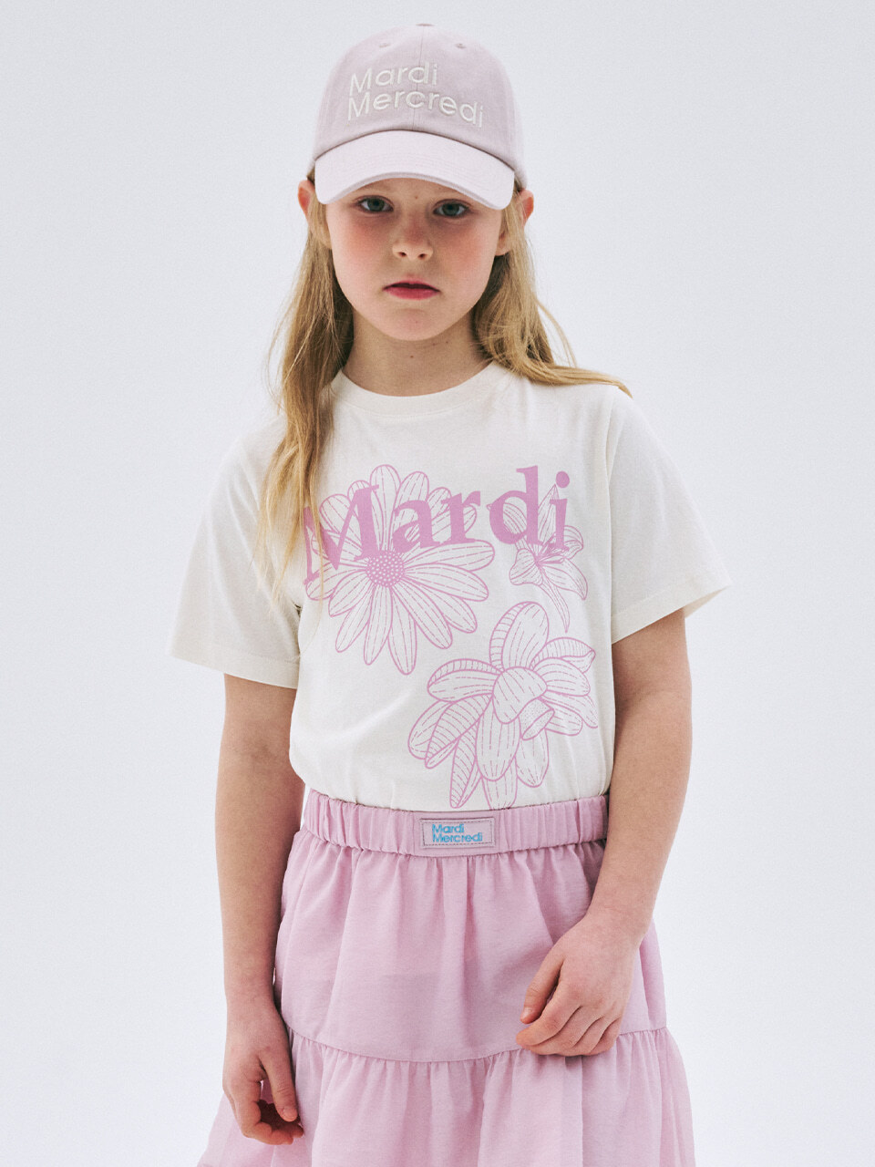 Mardi Mercredi KIDS TSHIRT TRIPLE FLOWER_CREAM PINKLAVENDER