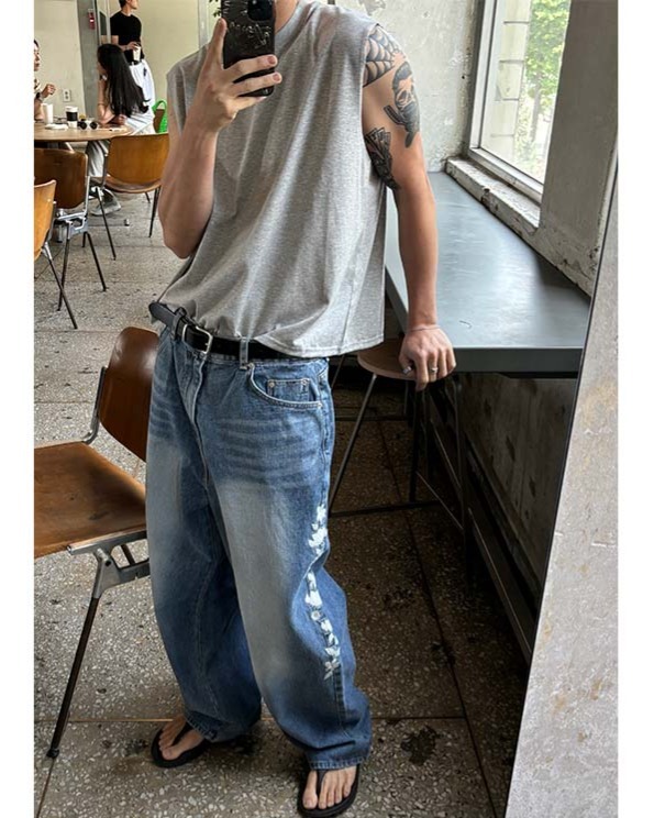 花卉刺繡牛仔褲