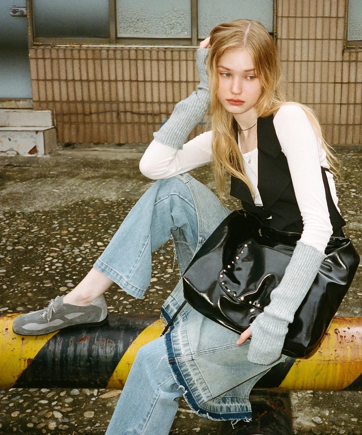 KHIHO PINKING MARY JANE SNEAKERS / GREY