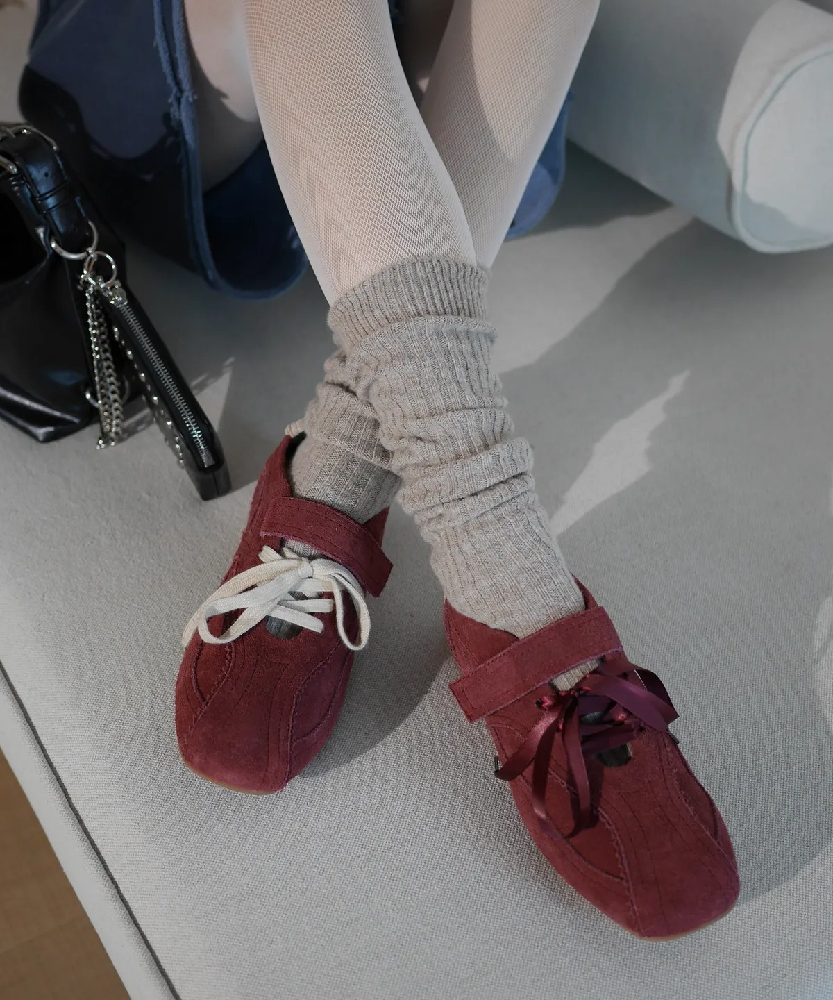 KHIHO PINKING MARY JANE SNEAKERS / WINE