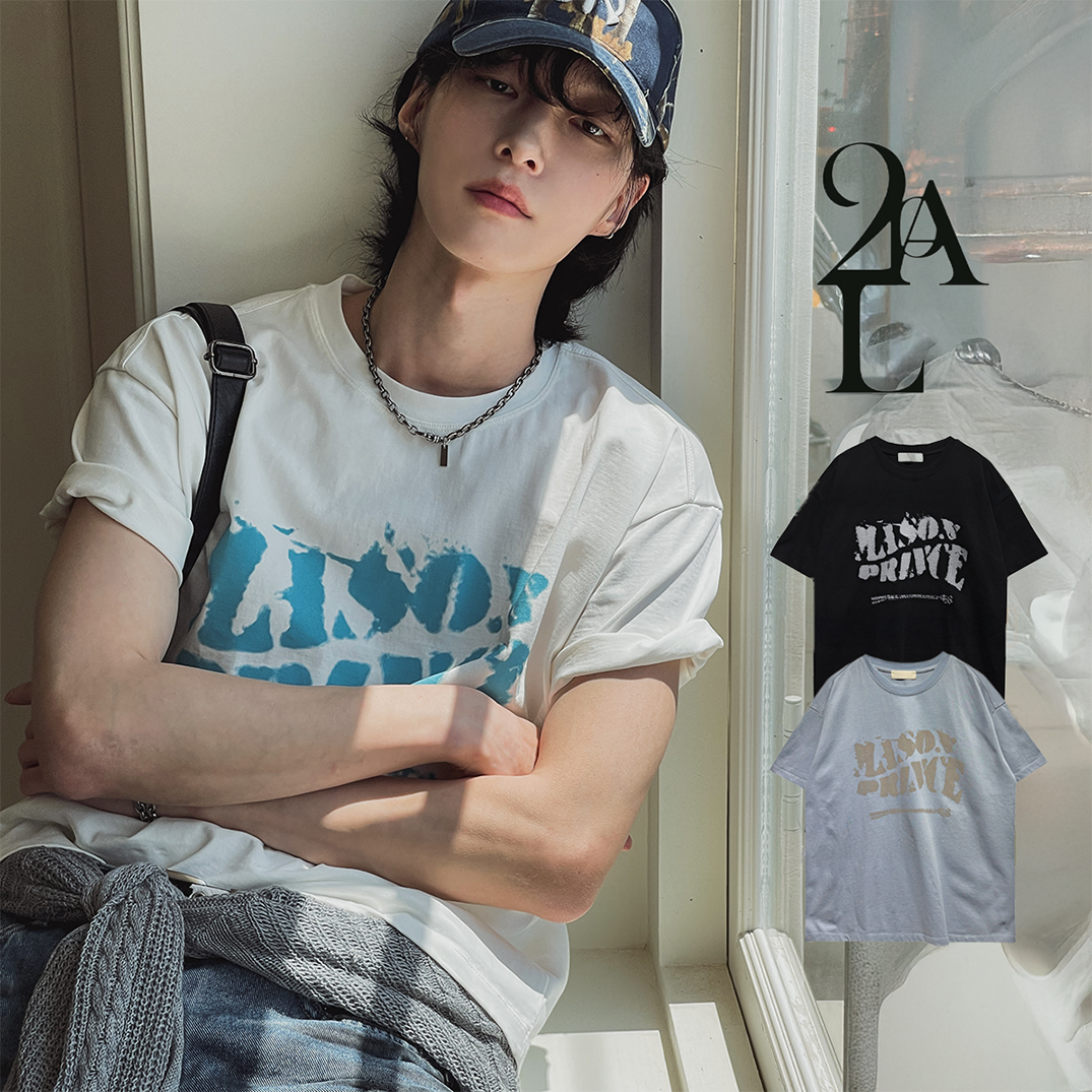 韓國 2 PLAN 潑墨印花字體 短袖上衣 TEE