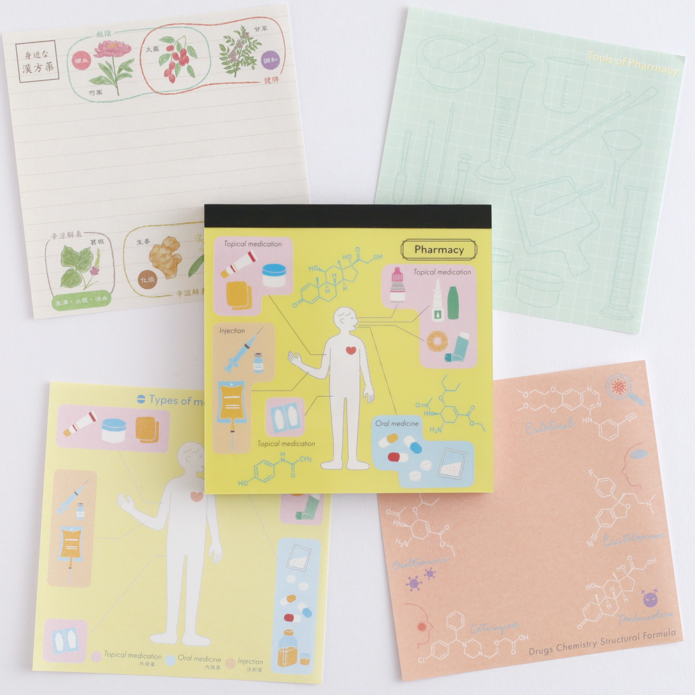 醫藥學_藥局 100枚 方形便條本 ｜日本STUDY HOLIC