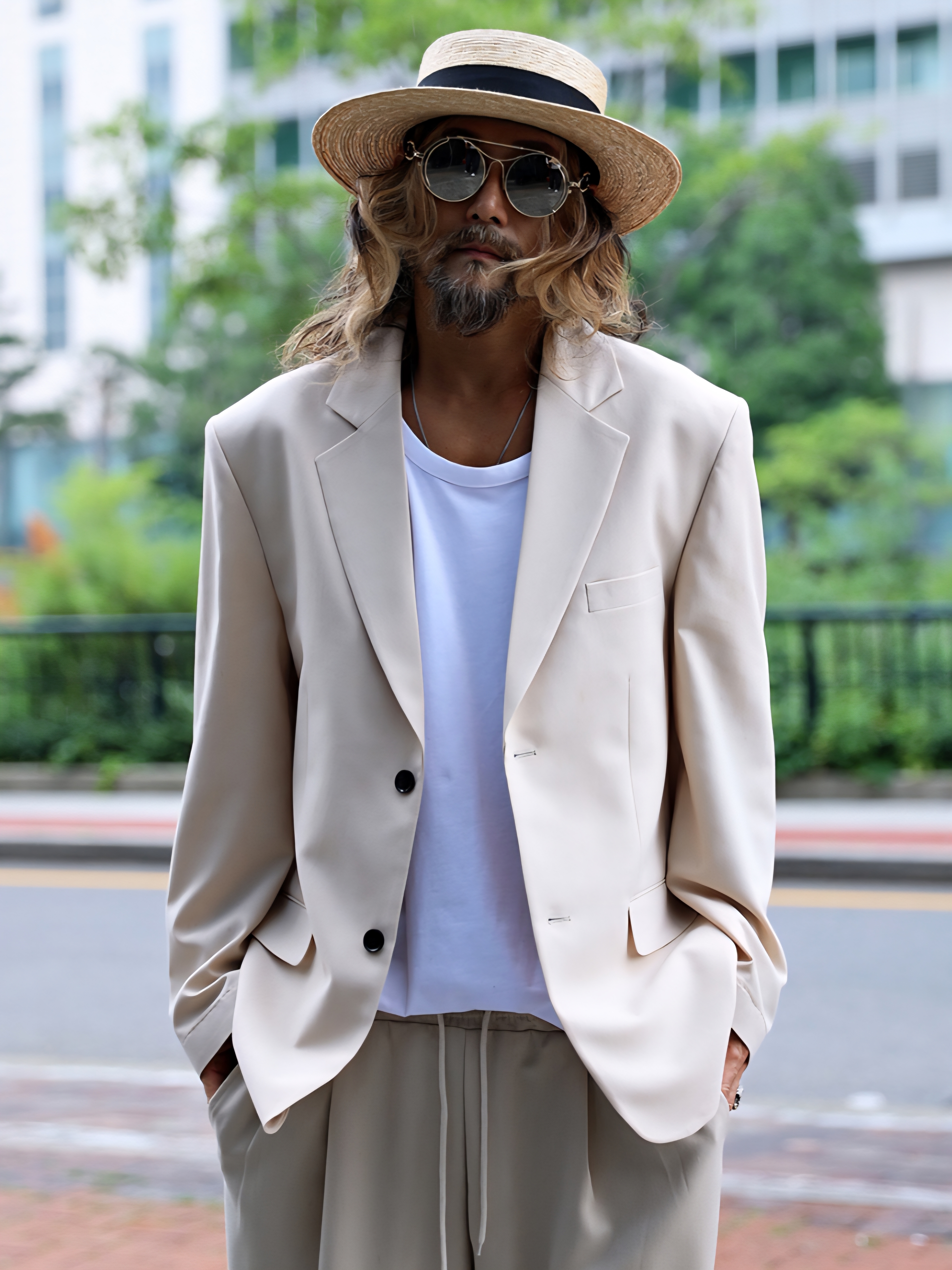 夏季寬鬆雙扣西裝外套