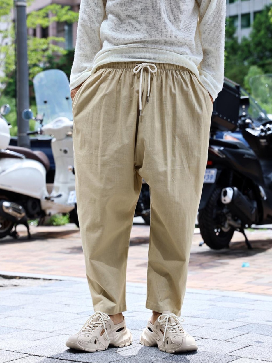 亞麻彈力休閒褲