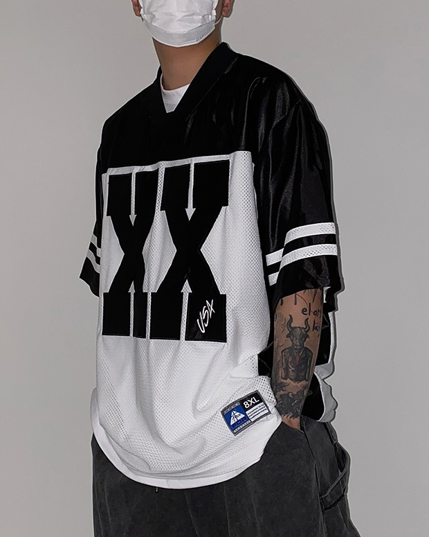 Double X V領網眼短袖T恤