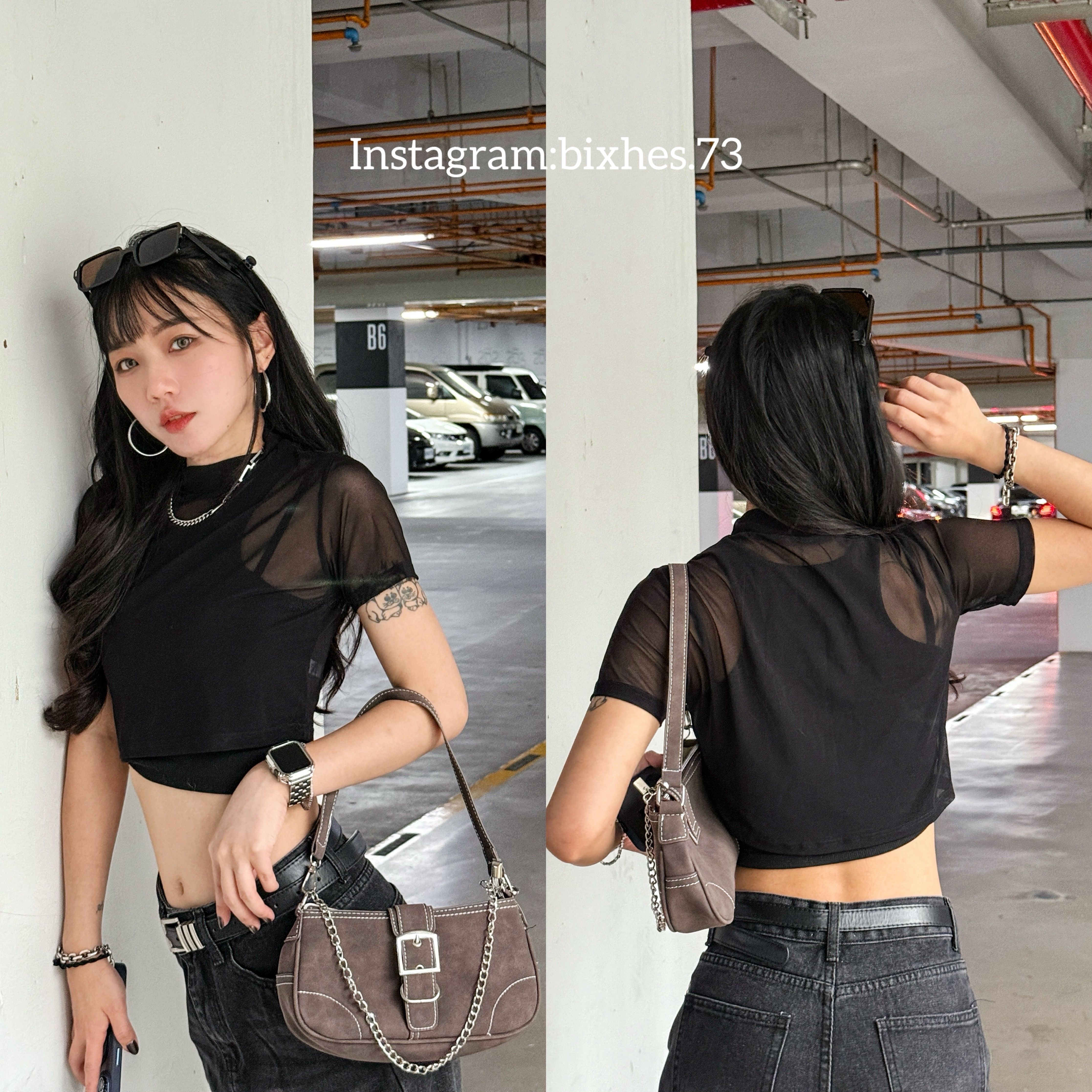 透膚網紗短版短T(A00001)