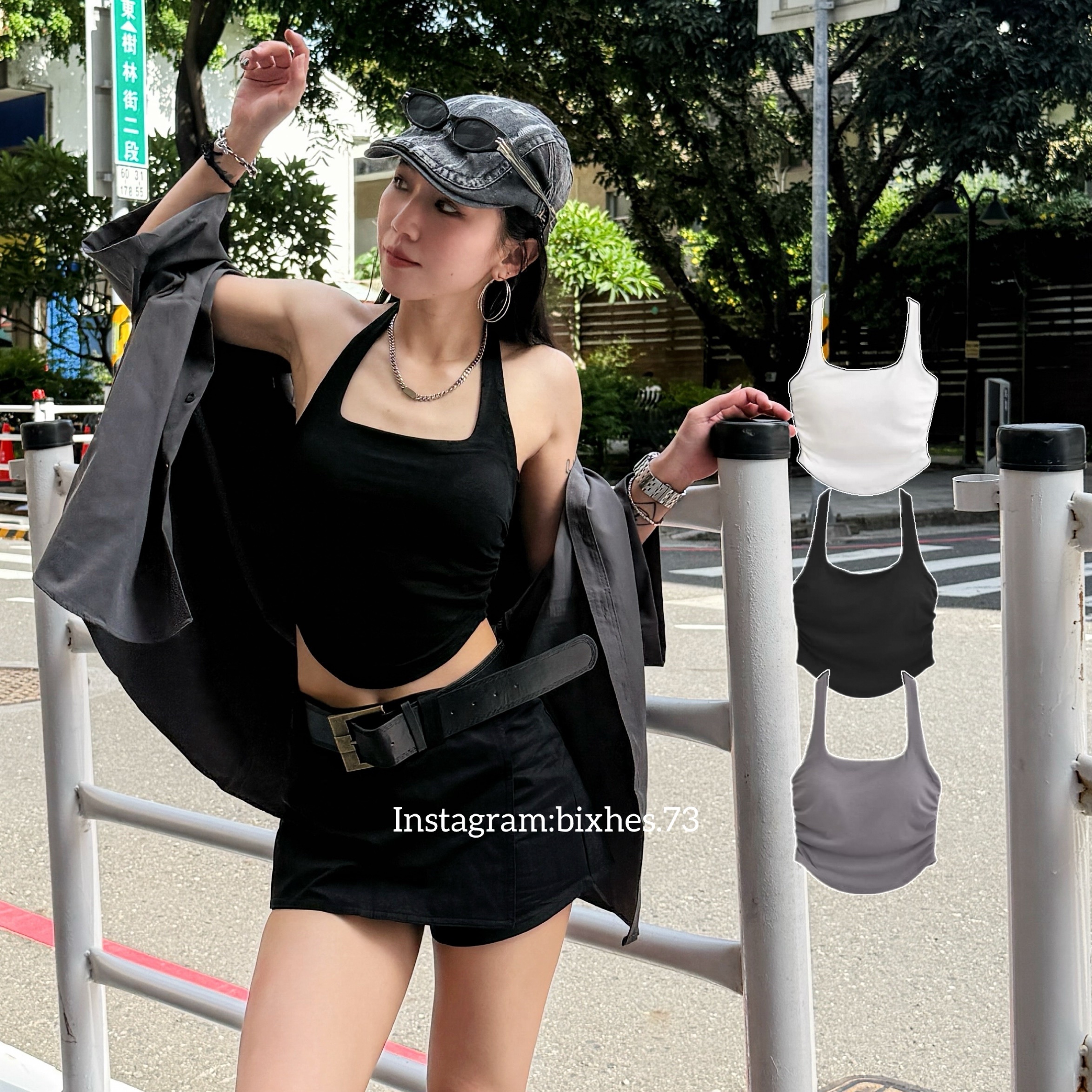 歐美繞脖抓皺背心(C00094)