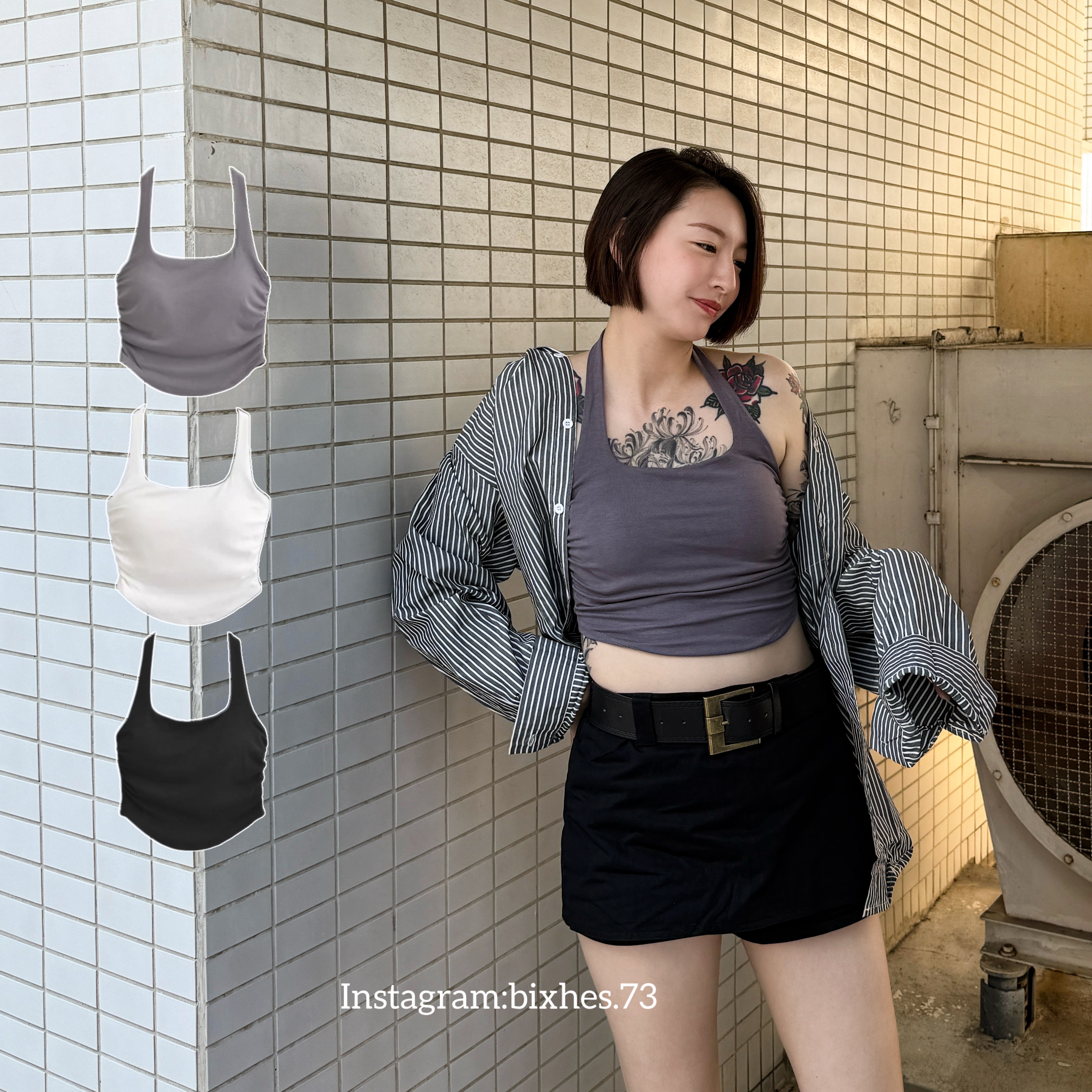 歐美繞脖抓皺背心(C00094)