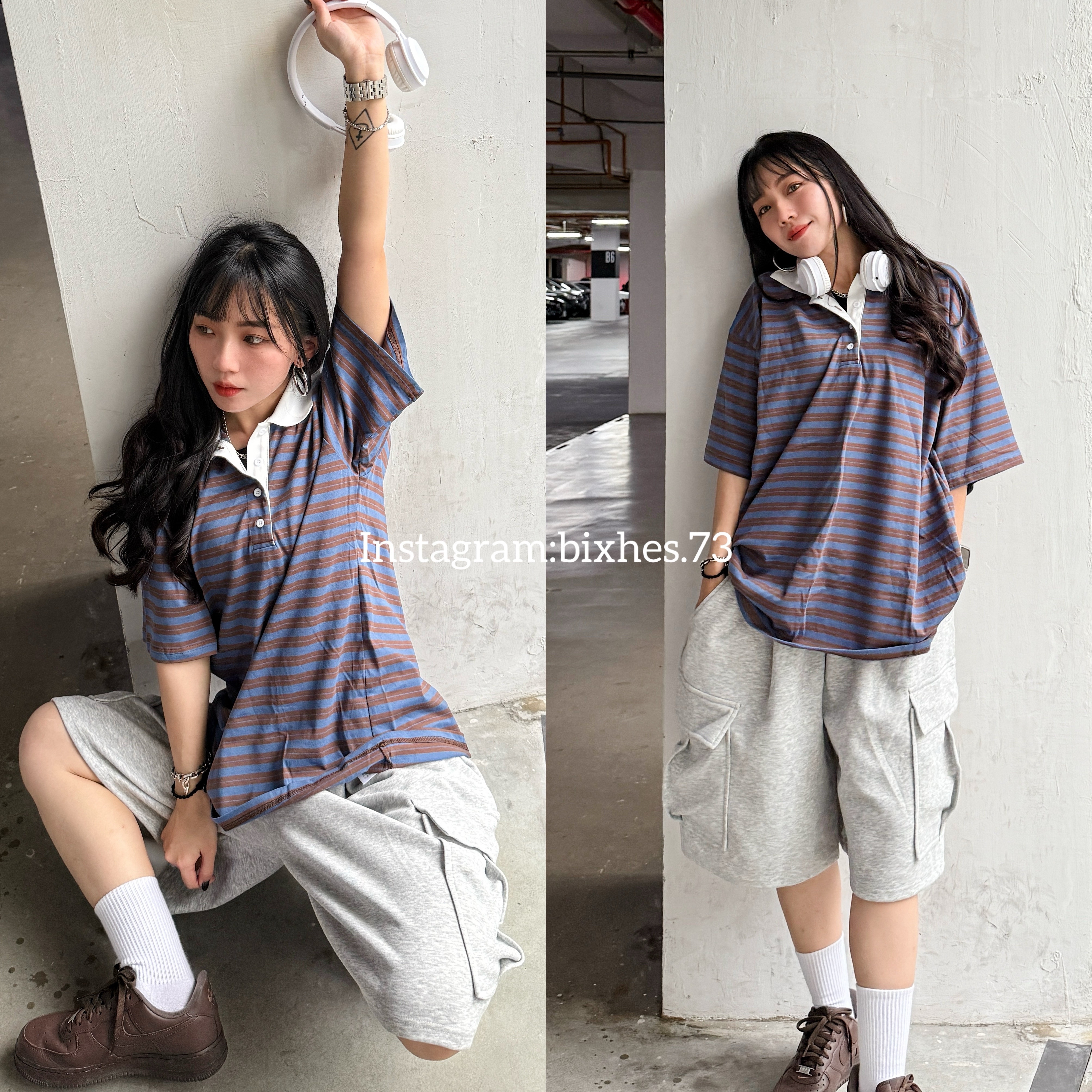 廠商自訂寬版條紋短T(A00029)