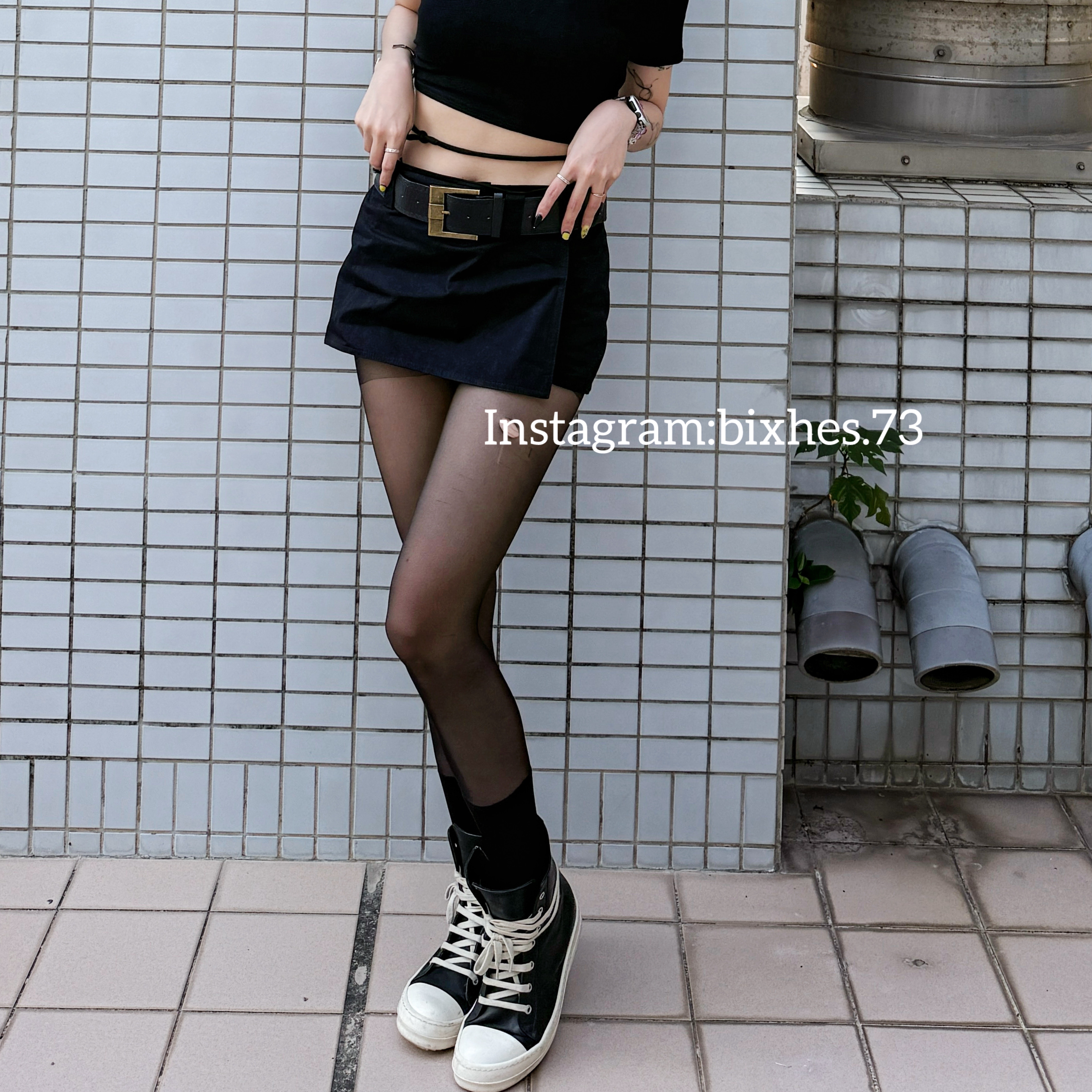 洗水棉附皮帶超短褲裙(D00006)