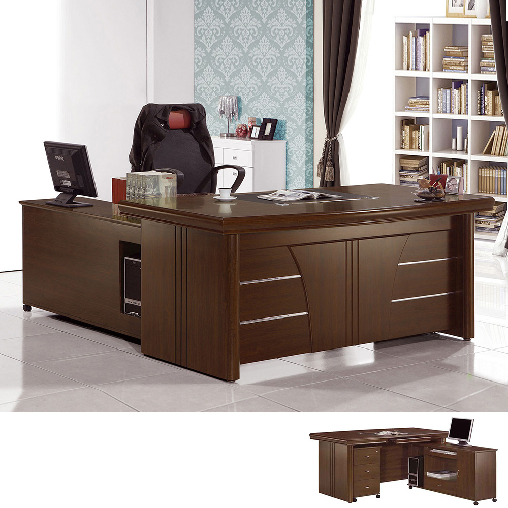 戴維5.9尺L型主管辦公桌組合(辦公桌+側邊收納長櫃+活動置物櫃)