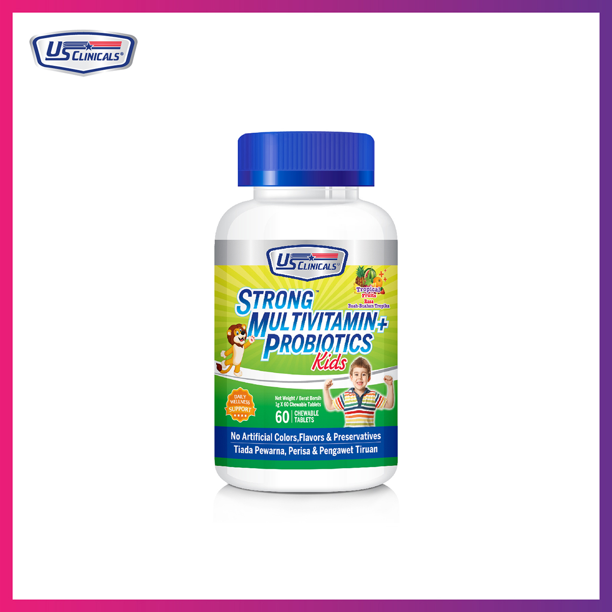 US Clinicals® Strong Multivitamin + Probiotics Kids 60 chewable tablets
