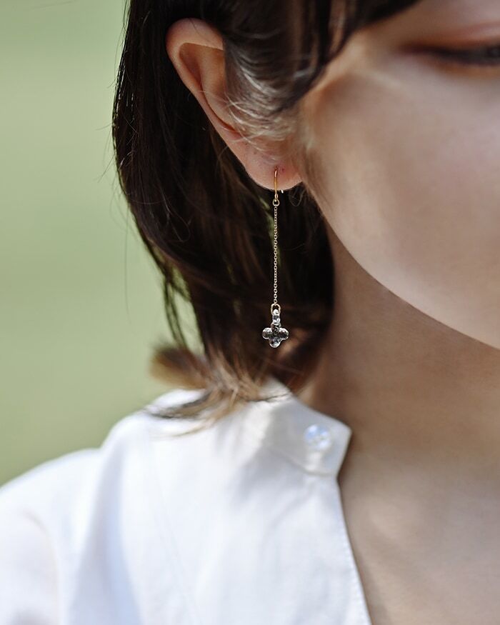 HARIO-LWF - 灰色繡球花手工玻璃耳環(iida傘店聯名)