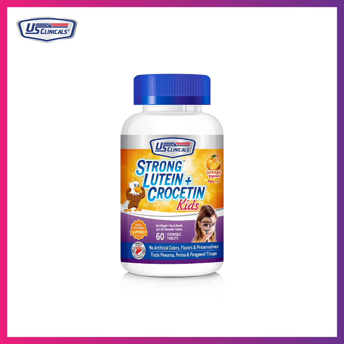 US Clinicals® Strong Lutein + Crocetin Kids 60 chewable tablets