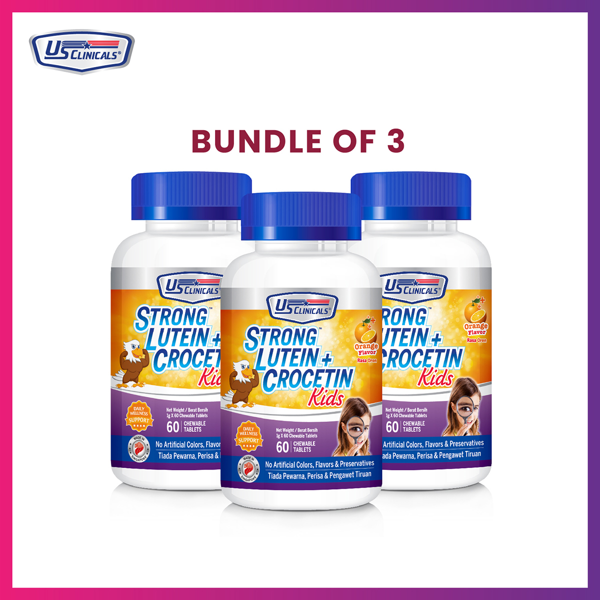 US Clinicals® Strong Lutein + Crocetin Kids 60 chewable tablets