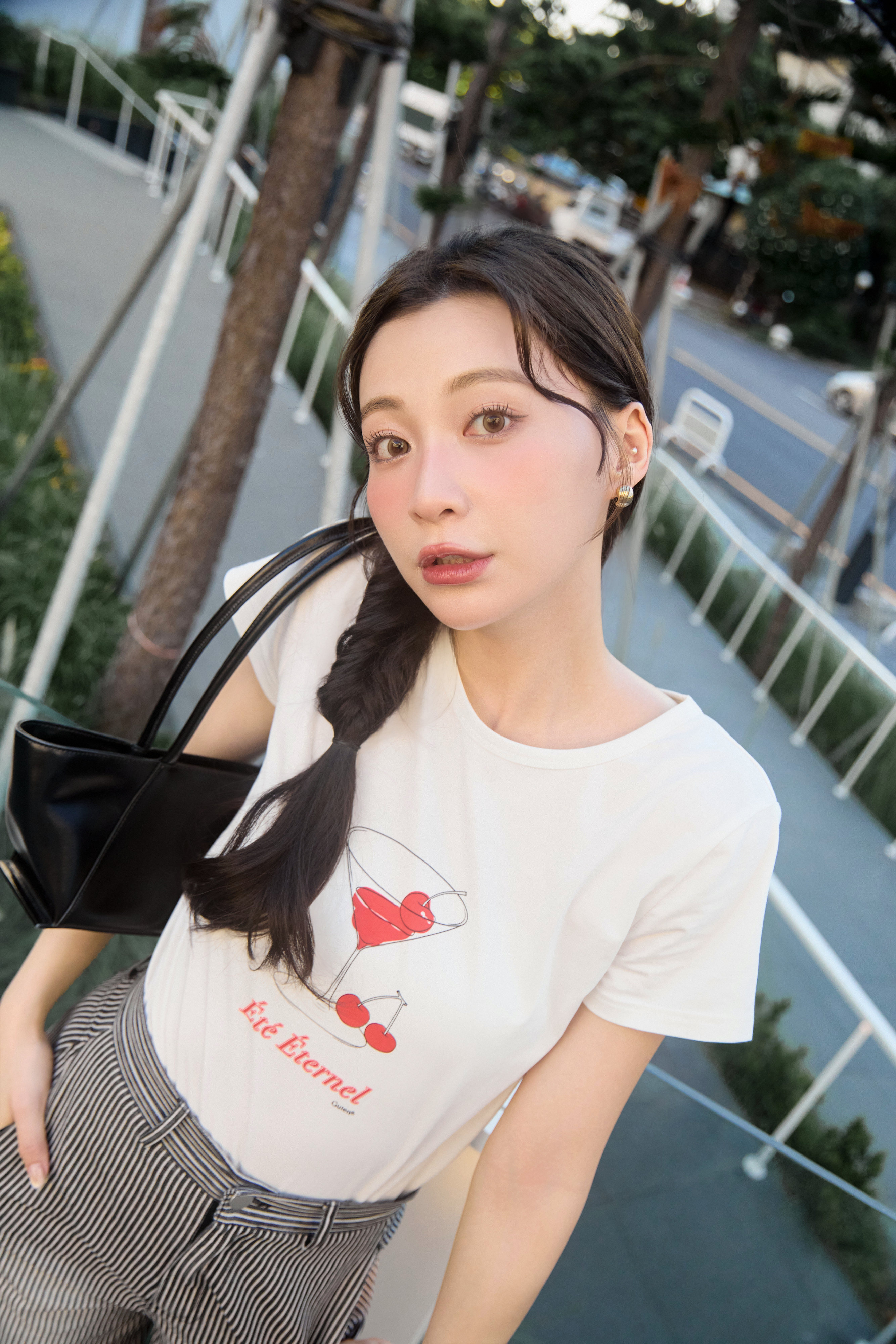 Gmade/法式手繪櫻桃正肩T-shirt-白