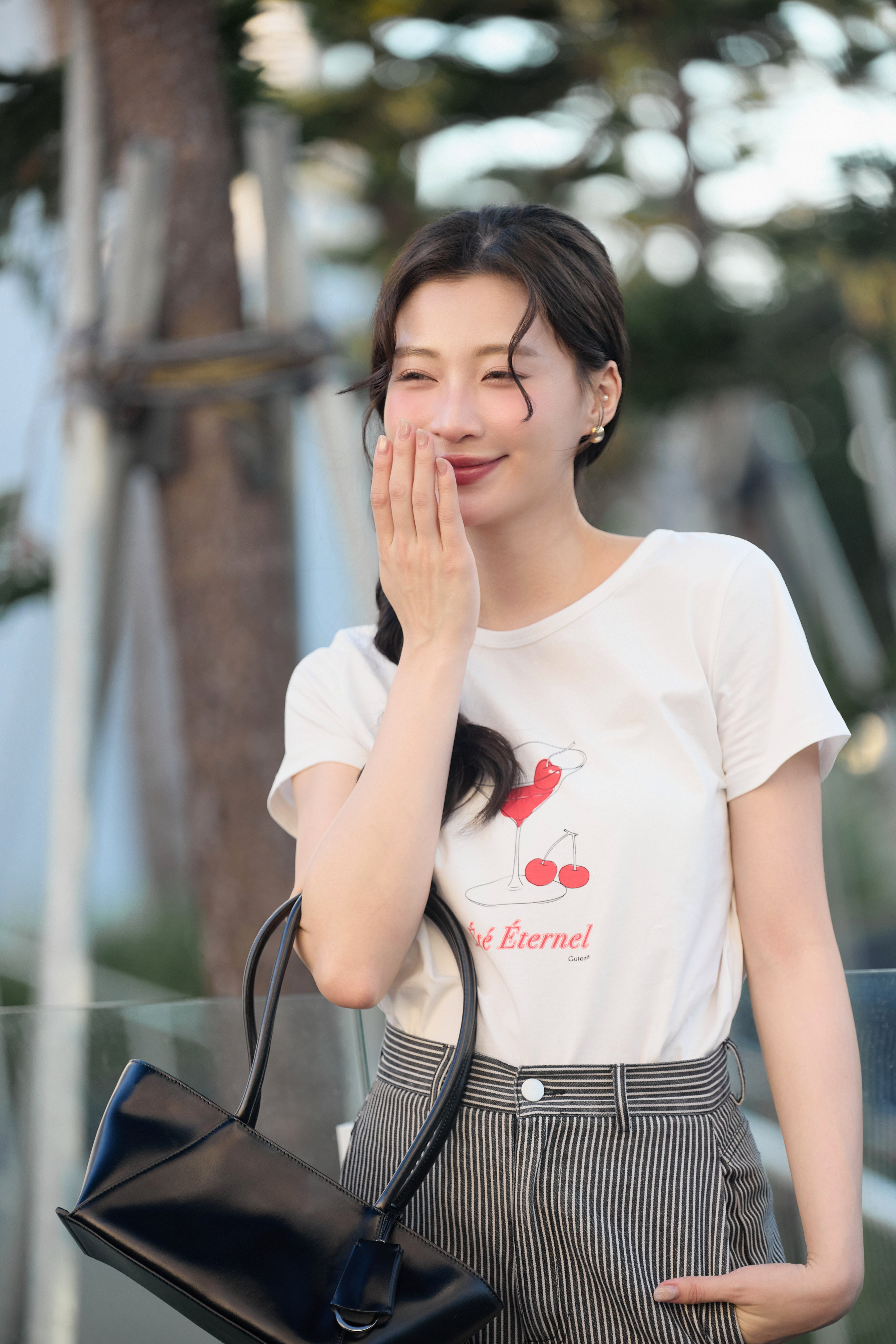 Gmade/法式手繪櫻桃正肩T-shirt-白