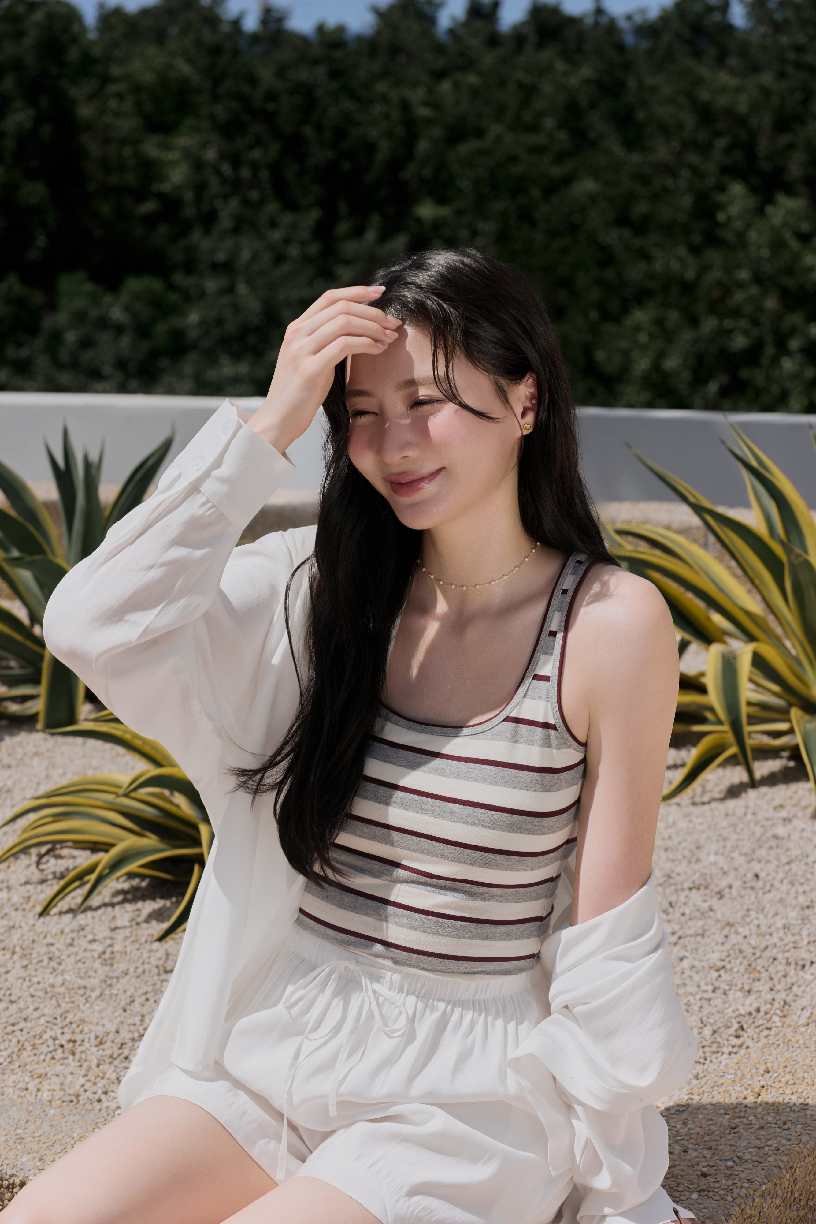 『最後現貨』Gmade/加州步調 U領遮副乳條紋背心-酒紅灰條