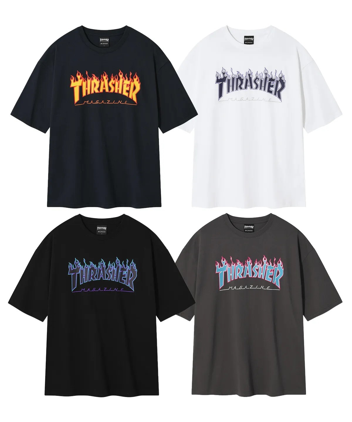【OWN】Thrasher 短袖 上衣 火焰T 街頭 滑板 美式復古 潮流 夏季服飾 不分男女 暗藍 黑色 白色 炭灰