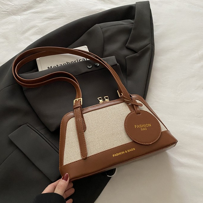 Retro Colorblock Shell-Shaped Shoulder Bag