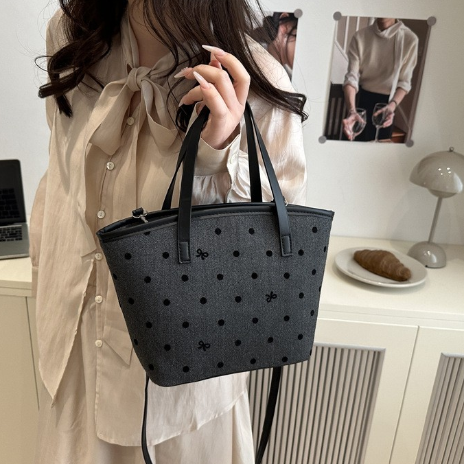 Polka Dot Canvas Tote Bag – Handheld & Shoulder Carry
