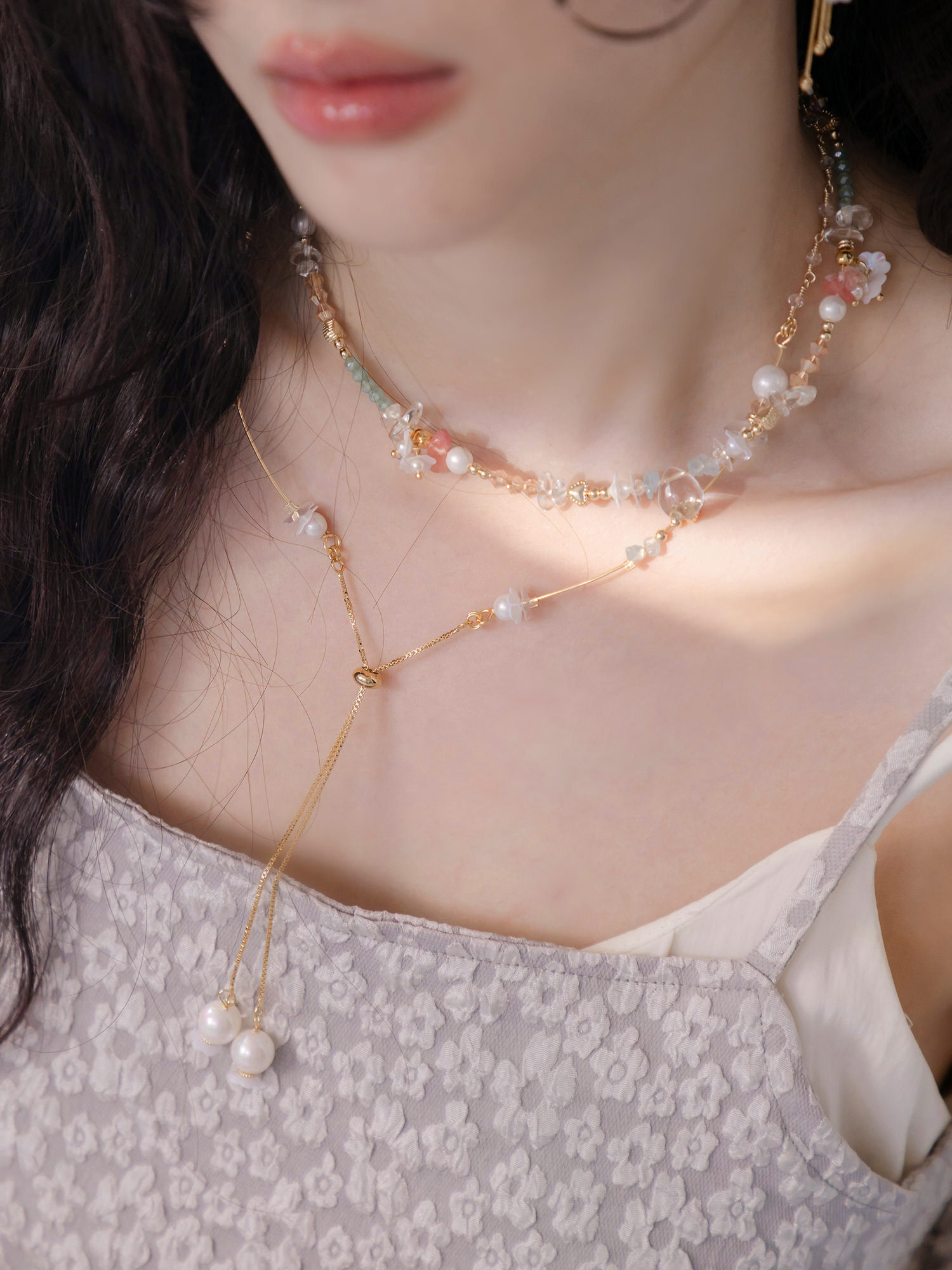 世界喜歡芮比。MUCHAT手作14KGP海藍寶水晶珠花項鍊