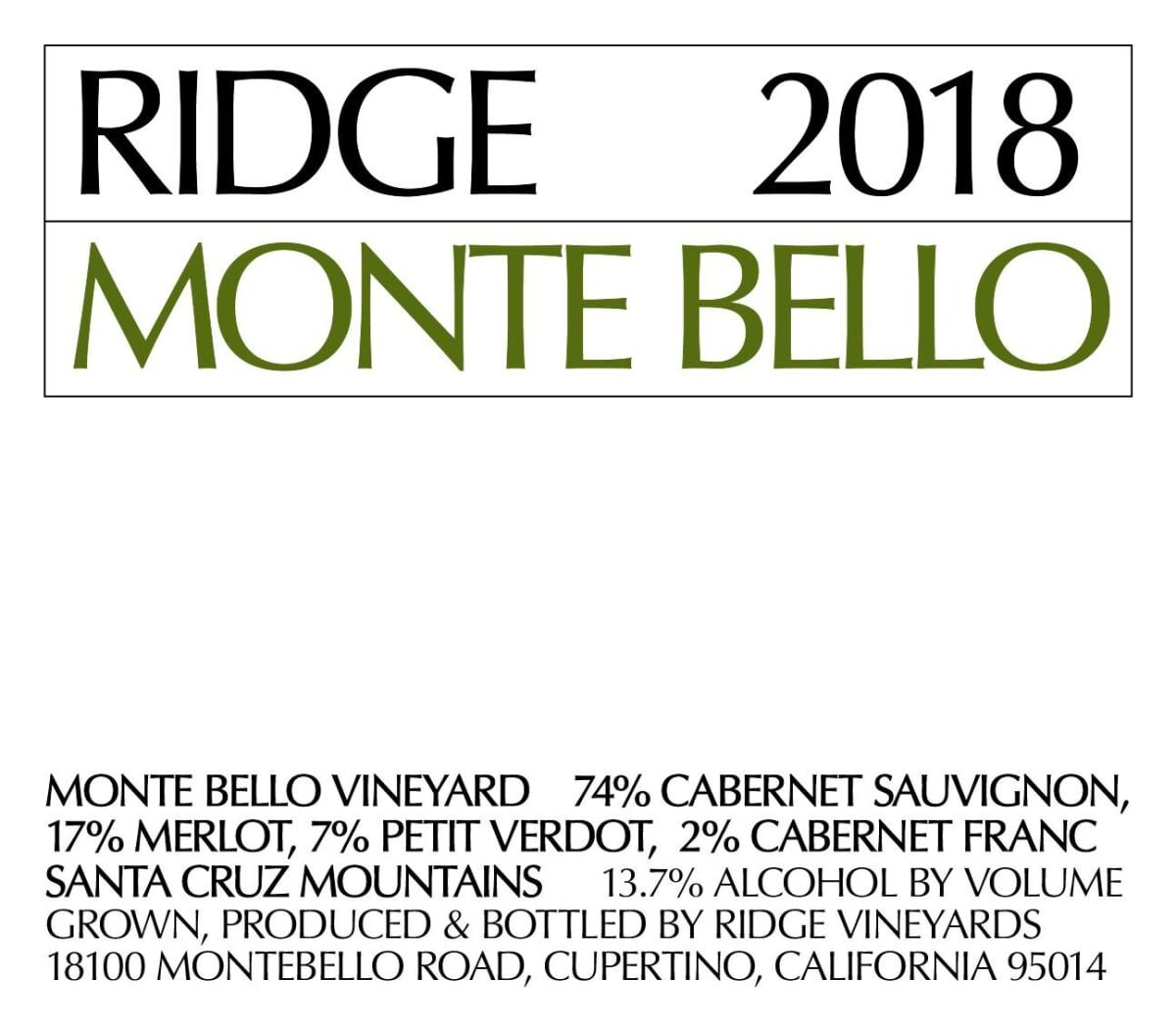 Ridge Monte Bello Cabernet Blend 2018 (RP99)
